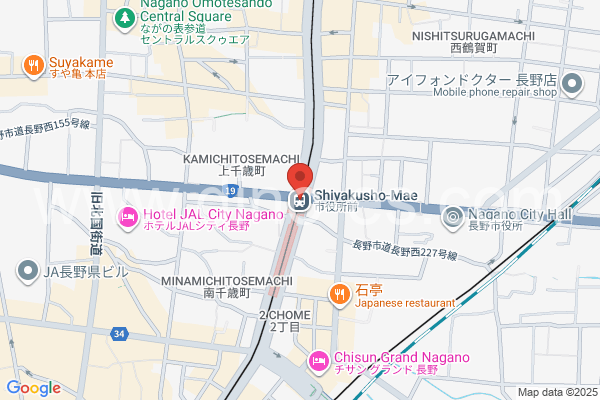 市役所前(長野)メンズエステの地図です。map of Shiyakusho-mae station where spa and massage salons are located