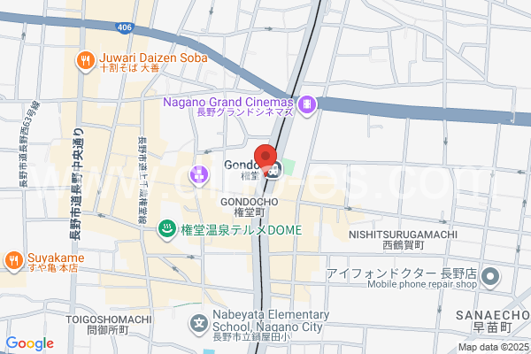 権堂メンズエステの地図です。map of Gondō station where spa and massage salons are located
