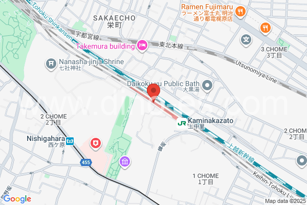 上中里メンズエステの地図です。map of Kami-Nakazato station where spa and massage salons are located