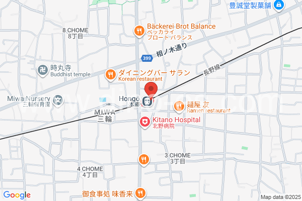 本郷(長野)メンズエステの地図です。map of Hongō station where spa and massage salons are located