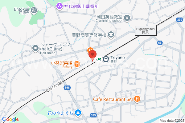 豊野メンズエステの地図です。map of Toyono station where spa and massage salons are located