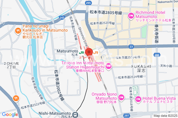 松本メンズエステの地図です。map of Matsumoto station where spa and massage salons are located