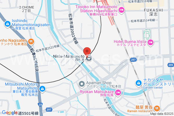 西松本メンズエステの地図です。map of Nishi-Matsumoto station where spa and massage salons are located