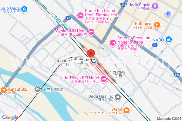 上田メンズエステの地図です。map of Ueda station where spa and massage salons are located