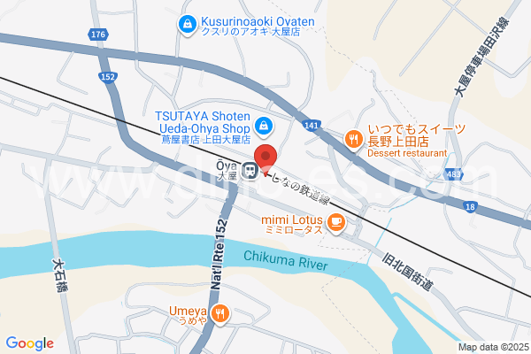 大屋メンズエステの地図です。map of Ōya station where spa and massage salons are located