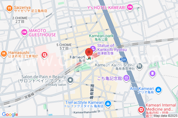 亀有メンズエステの地図です。map of Kameari station where spa and massage salons are located