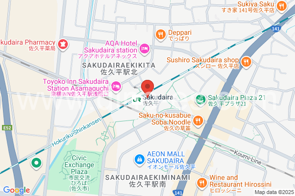 佐久平メンズエステの地図です。map of Sakudaira station where spa and massage salons are located