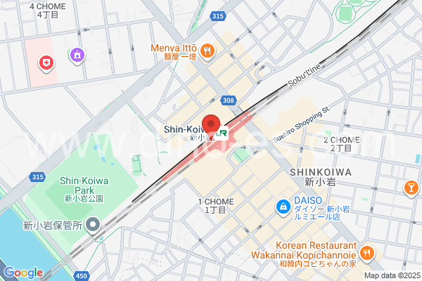 新小岩メンズエステの地図です。map of Shin-Koiwa station where spa and massage salons are located