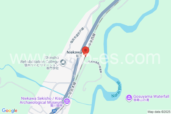 贄川メンズエステの地図です。map of Niekawa station where spa and massage salons are located