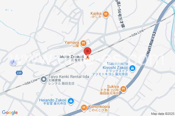 元善光寺メンズエステの地図です。map of Motozenkōji station where spa and massage salons are located