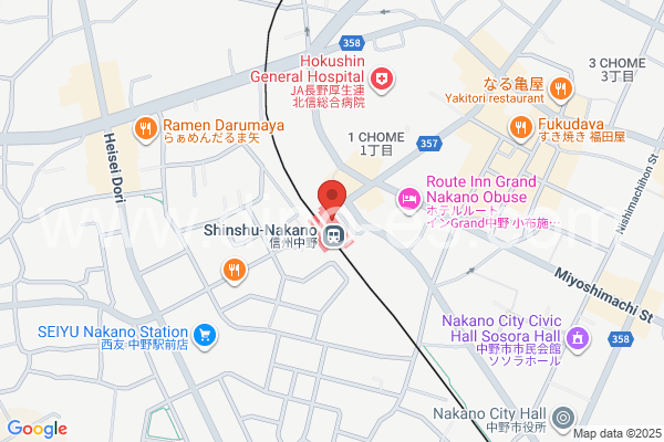 信州中野メンズエステの地図です。map of Shinshū-Nakano station where spa and massage salons are located