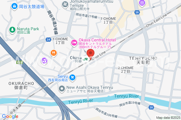 岡谷メンズエステの地図です。map of Okaya station where spa and massage salons are located