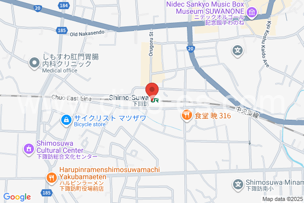 下諏訪メンズエステの地図です。map of Shimo-Suwa station where spa and massage salons are located