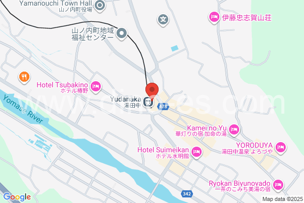 湯田中メンズエステの地図です。map of Yudanaka station where spa and massage salons are located