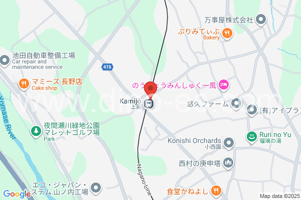 上条(長野)メンズエステの地図です。map of Kamijō station where spa and massage salons are located