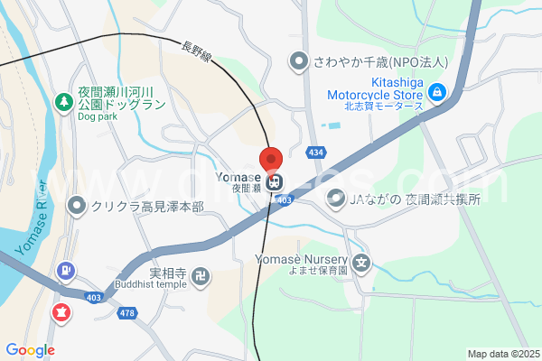 夜間瀬メンズエステの地図です。map of Yomase station where spa and massage salons are located