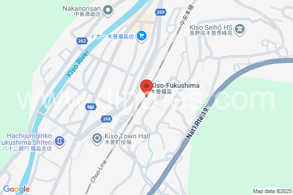 木曽福島メンズエステの地図です。map of Kiso-Fukushima station where spa and massage salons are located