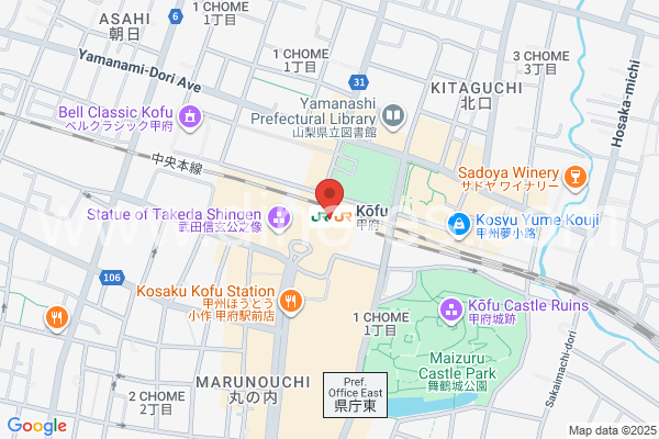 甲府メンズエステの地図です。map of Kōfu station where spa and massage salons are located