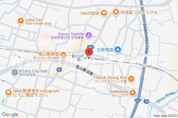 塩山メンズエステの地図です。map of Enzan station where spa and massage salons are located