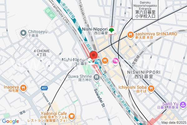 西日暮里メンズエステの地図です。map of Nishi-Nippori station where spa and massage salons are located