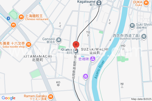 北間メンズエステの地図です。map of Kitama station where spa and massage salons are located