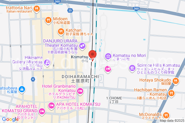 小松メンズエステの地図です。map of Komatsu station where spa and massage salons are located