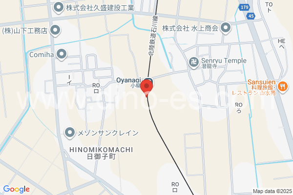 小柳(石川)メンズエステの地図です。map of Oyanagi station where spa and massage salons are located