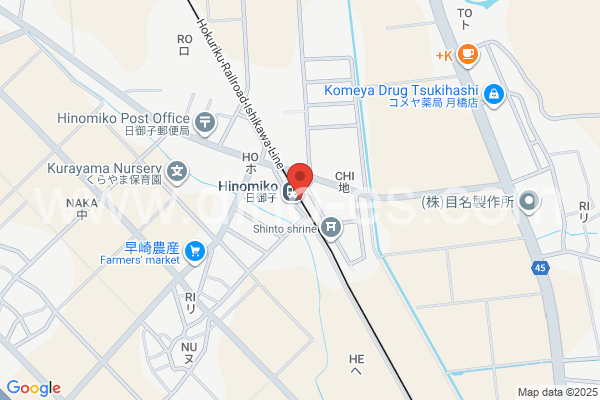 日御子メンズエステの地図です。map of Hinomiko station where spa and massage salons are located