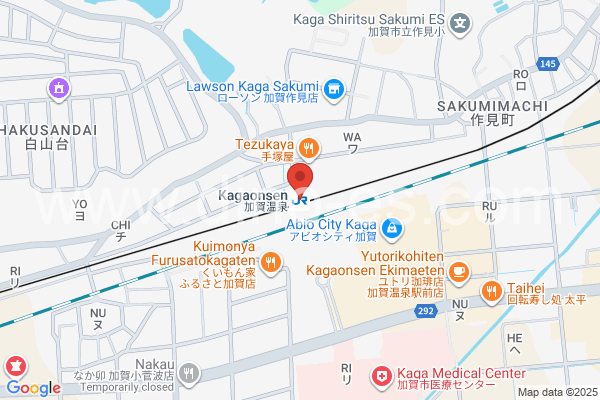 加賀温泉メンズエステの地図です。map of Kagaonsen station where spa and massage salons are located
