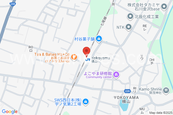 横山(石川)メンズエステの地図です。map of Yokoyama station where spa and massage salons are located