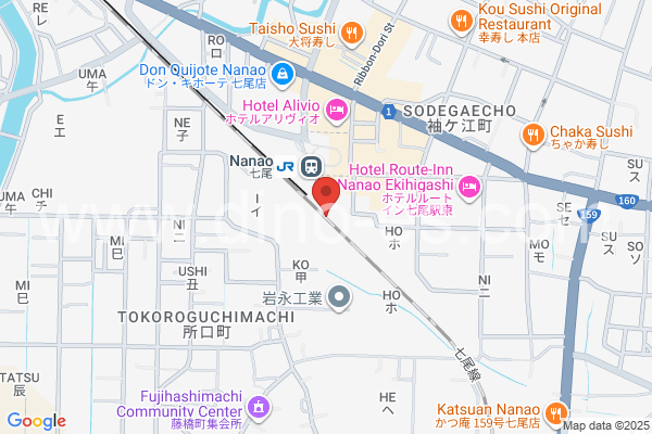 七尾メンズエステの地図です。map of Nanao station where spa and massage salons are located