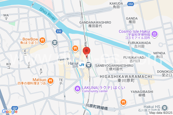 羽咋メンズエステの地図です。map of Hakui station where spa and massage salons are located