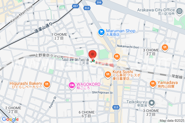 三河島メンズエステの地図です。map of Mikawashima station where spa and massage salons are located
