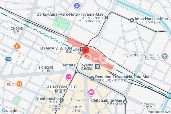 富山メンズエステの地図です。map of Toyama station where spa and massage salons are located