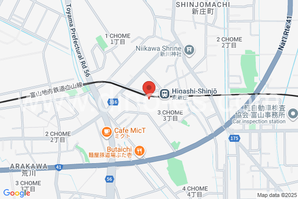 東新庄メンズエステの地図です。map of Higashi-Shinjō station where spa and massage salons are located