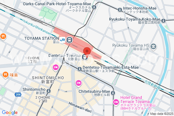 電鉄富山メンズエステの地図です。map of Dentetsu Toyama station where spa and massage salons are located