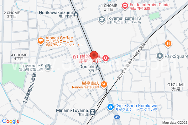 大町(富山)メンズエステの地図です。map of Ōmachi station where spa and massage salons are located