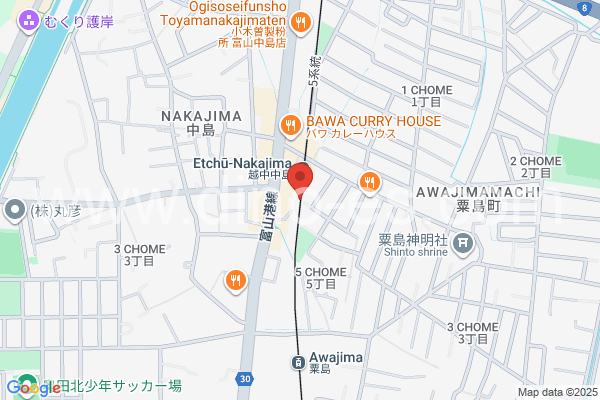 越中中島メンズエステの地図です。map of Etchū-Nakajima station where spa and massage salons are located