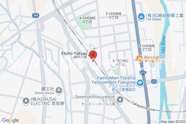 越中八尾メンズエステの地図です。map of Etchū-Yatsuo station where spa and massage salons are located