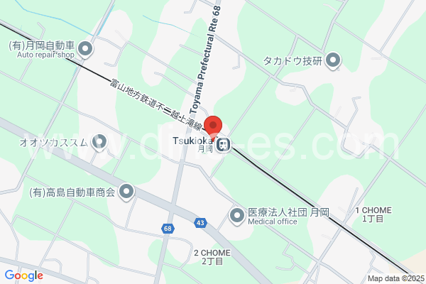 月岡(富山)メンズエステの地図です。map of Tsukioka station where spa and massage salons are located