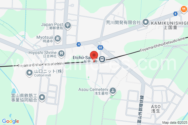 越中三郷メンズエステの地図です。map of Etchū-Sangō station where spa and massage salons are located