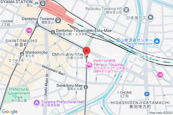 地鉄ビル前メンズエステの地図です。map of Chitetsubirumae station where spa and massage salons are located