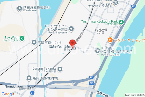 新吉久メンズエステの地図です。map of Shin Yoshihisa station where spa and massage salons are located