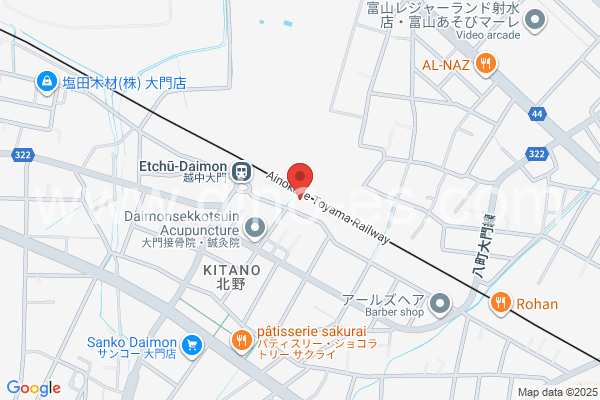 越中大門メンズエステの地図です。map of Etchū-Daimon station where spa and massage salons are located