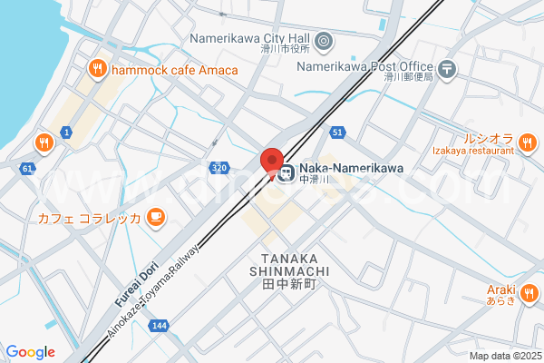 中滑川メンズエステの地図です。map of Naka-Namerikawa station where spa and massage salons are located