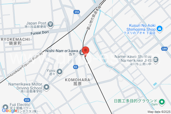 西滑川メンズエステの地図です。map of Nishi-Namerikawa station where spa and massage salons are located