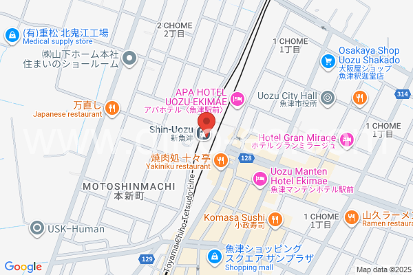 新魚津メンズエステの地図です。map of Shin-Uozu station where spa and massage salons are located