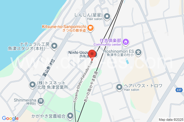 西魚津メンズエステの地図です。map of Nishi-Uozu station where spa and massage salons are located