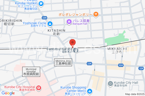 電鉄黒部メンズエステの地図です。map of Dentetsu Kurobe station where spa and massage salons are located