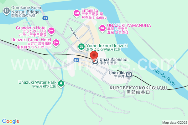 宇奈月温泉メンズエステの地図です。map of Unazukionsen station where spa and massage salons are located
